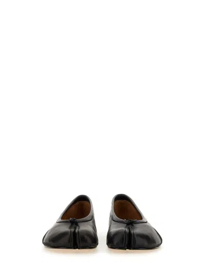 Maison Margiela Black Leather Tabi Ballerinas With Signature Detailing In Black