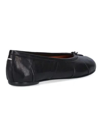 Maison Margiela Black Leather Tabi Ballerinas With Signature Detailing In Black