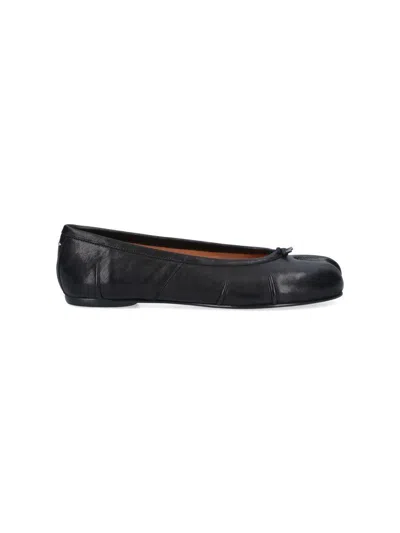Maison Margiela Black Leather Tabi Ballerinas With Signature Detailing In Black