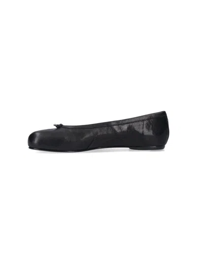 Maison Margiela Black Leather Tabi Ballerinas With Signature Detailing In Black