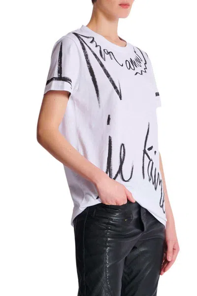Balmain White Cotton T-shirt With Black Writing