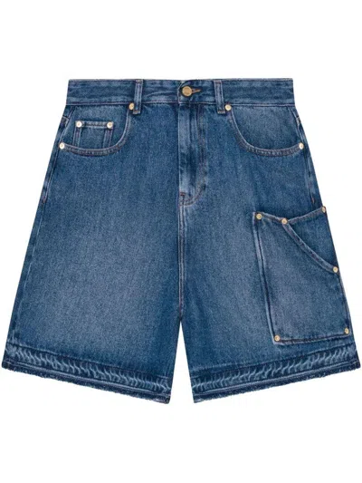 Ganni Blue Shorts With Belt Loops And One Front Patch Pocket In Denim Woman In Blue