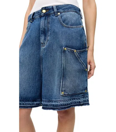 Ganni Blue Shorts With Belt Loops And One Front Patch Pocket In Denim Woman In Blue