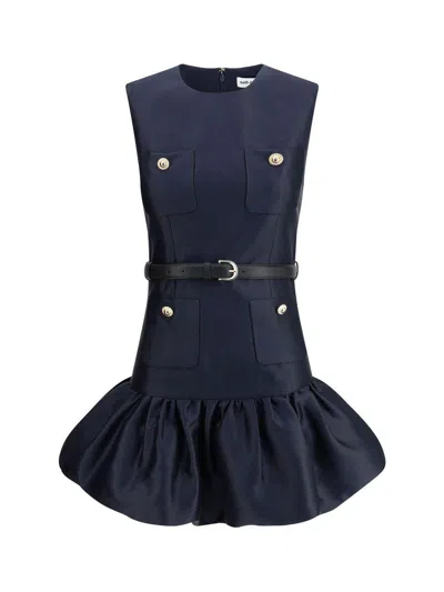 Self-portrait Crew Neck Taffeta Mini Dress With Ruffled Hem