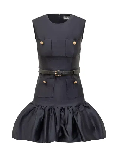 Self-portrait Crew Neck Taffeta Mini Dress With Ruffled Hem
