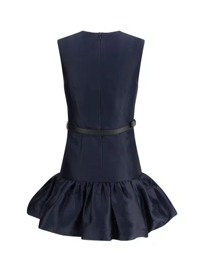 Self-portrait Crew Neck Taffeta Mini Dress With Ruffled Hem
