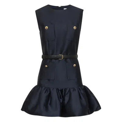Self-portrait Crew Neck Taffeta Mini Dress With Ruffled Hem