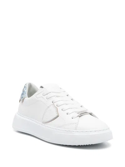 Philippe Model White 'temple' Sneakers In Leather With Paillettes