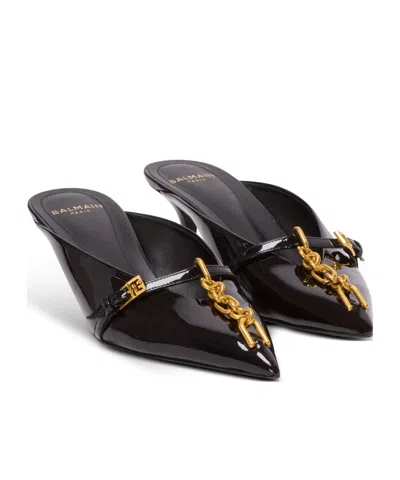 Balmain Sync Patent Leather Mules With Pointed Toe