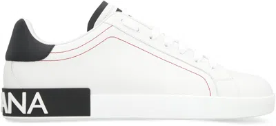 Dolce & Gabbana Portofino Leather Sneakers With Rubberized Logo Shoes In White