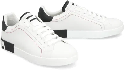 Dolce & Gabbana Portofino Leather Sneakers With Rubberized Logo Shoes In White