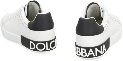 Dolce & Gabbana Portofino Leather Sneakers With Rubberized Logo Shoes In White