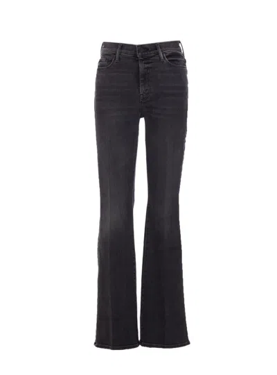 Mother Flared Leg Trousers Contrast Stitching In Black
