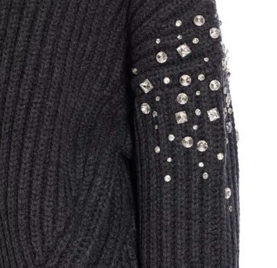 Pinko Crystal-embellished Ribbed Cardigan In Gray