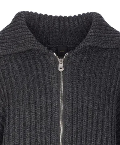 Pinko Crystal-embellished Ribbed Cardigan In Gray