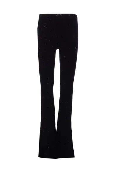 Pinko Crystal-embellished Ribbed Trousers In Black