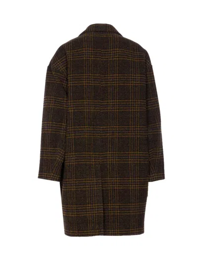 Isabel Marant Étoile Checked V-neck Wool Single Breasted Coat In Brown
