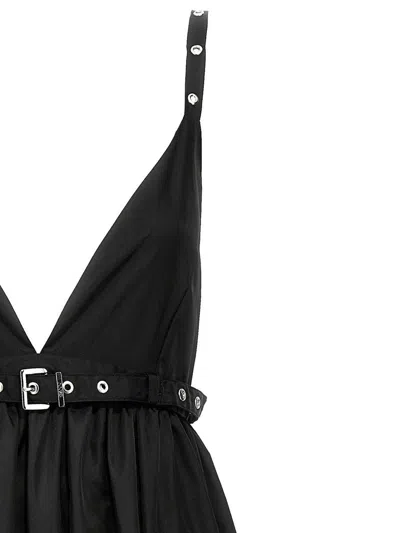 Ganni Black Long Dress With A V-neck Embellished With Studs In Black