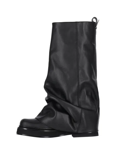 Attico 'robin' Black Boots With Square Toe And Logo Plaque On The Rear