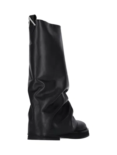 Attico 'robin' Black Boots With Square Toe And Logo Plaque On The Rear