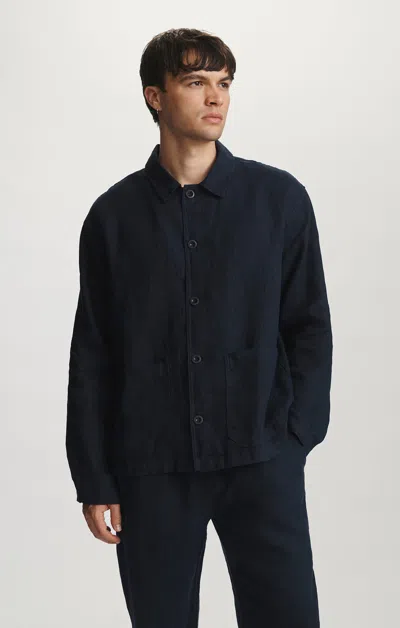 Mavi Linen Double Pocket Button-up Shirt In Dark Sapphire