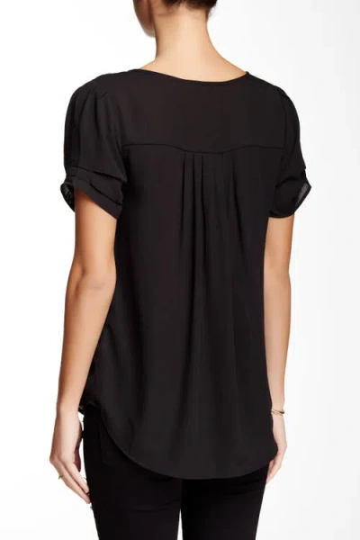 Dr2 By Daniel Rainn Pleated Sleeve Split Neck Blouse
