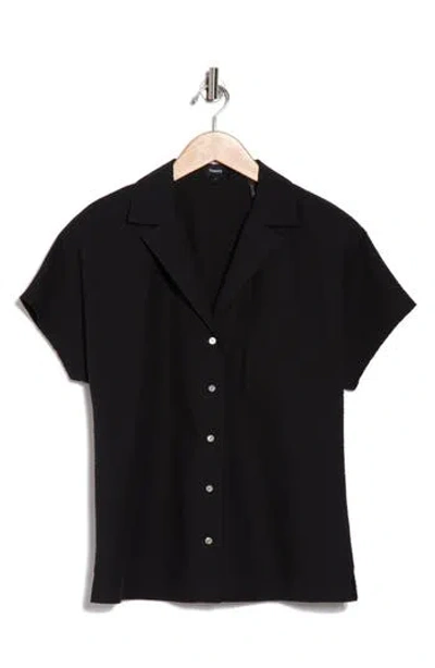 Theory Ralfinn Short Sleeve Seersucker Button-up Shirt In Black