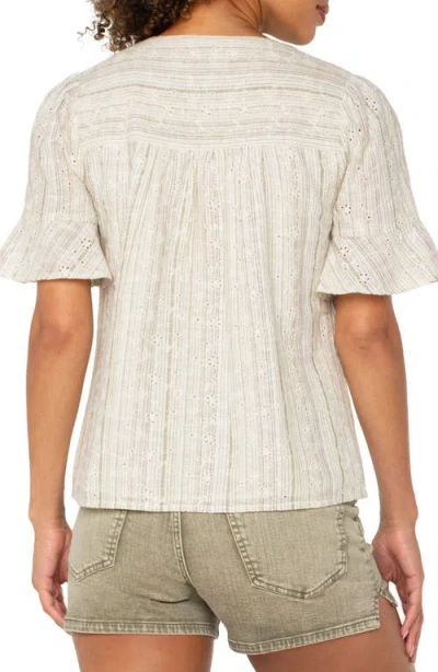 Liverpool Los Angeles Stripe Eyelet Short Sleeve Button-up Shirt In Neutral