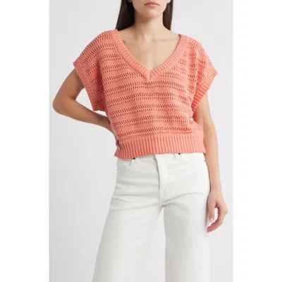 Cleobella Cece Short Sleeve Open Knit Organic Cotton Sweater In Red