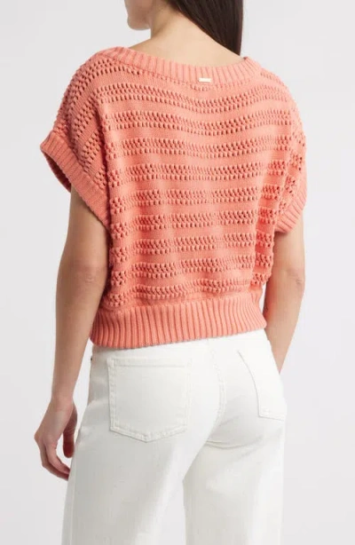 Cleobella Cece Short Sleeve Open Knit Organic Cotton Sweater In Red