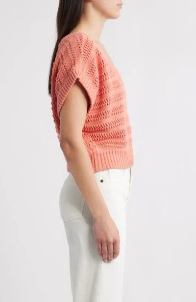 Cleobella Cece Short Sleeve Open Knit Organic Cotton Sweater In Red