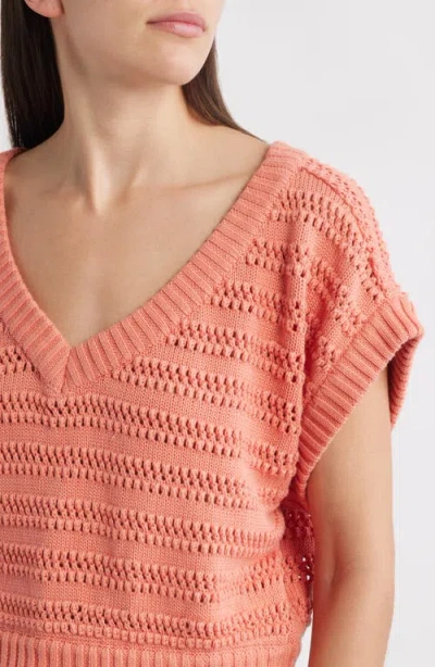 Cleobella Cece Short Sleeve Open Knit Organic Cotton Sweater In Red