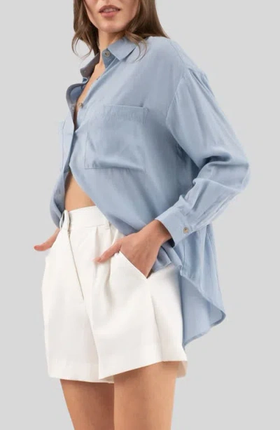 Blu Pepper Solid Button Front Shirt In Blue