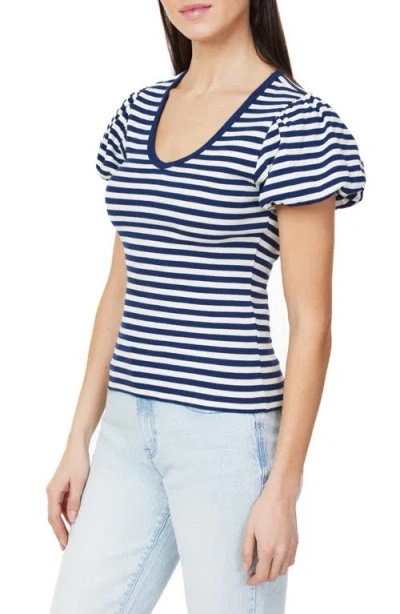 Kensie Bubble Sleeve Rib Top In Blue