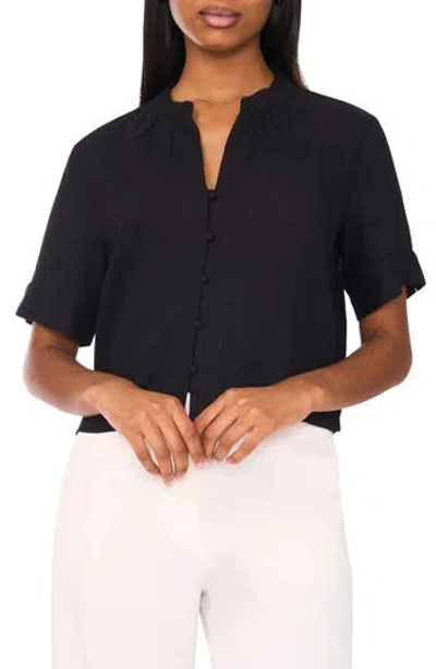 Halogen ® Short Sleeve Crop Button-up Top In Black