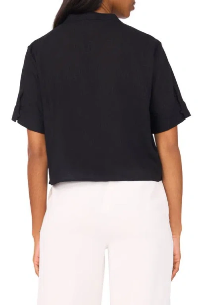 Halogen ® Short Sleeve Crop Button-up Top In Black