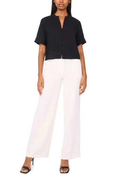 Halogen ® Short Sleeve Crop Button-up Top In Black