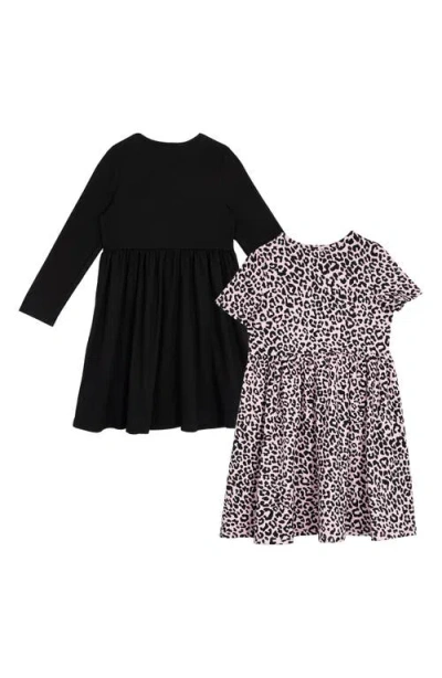 Rare Editions Kids' Yummy Leopard Long Sleeve Dresses, Scrunchies & Heart Bag Set In Black