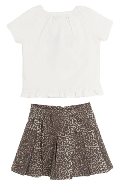 Rare Editions Kids' Bow Top & Cheetah Skort Set In Brown