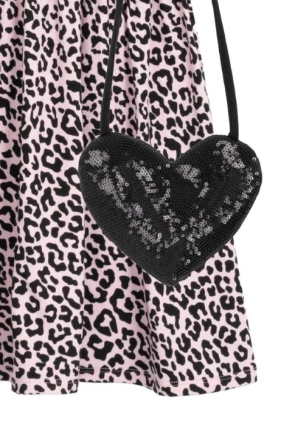 Rare Editions Kids' Yummy Leopard Long Sleeve Dresses, Scrunchies & Heart Bag Set In Black