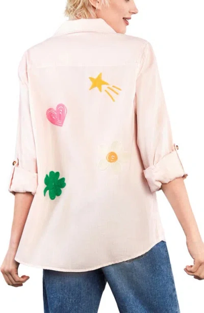 Billy T Pocketful Of Sunshine Embroidered Denim Graphic Button-up Shirt In Pink