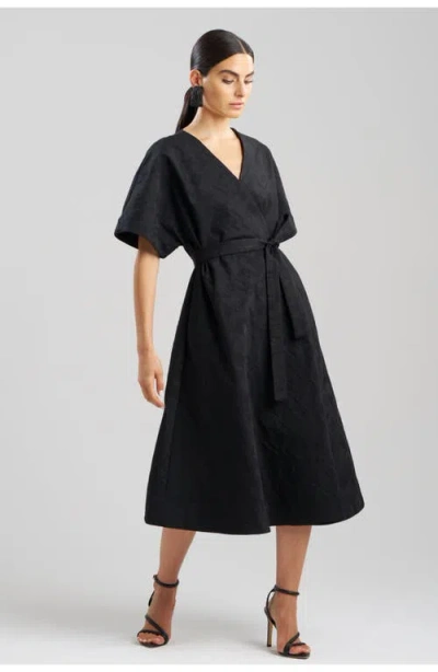 Natori Geo Texture Jacquard Kimona Wrap Dress In Black
