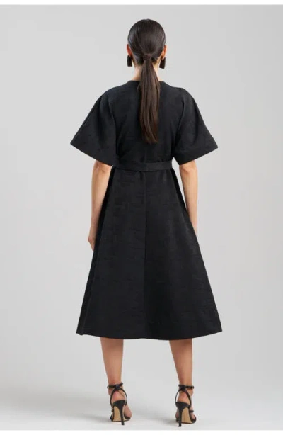 Natori Geo Texture Jacquard Kimona Wrap Dress In Black