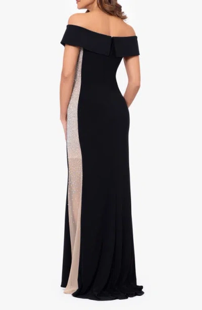 Xscape Evenings Caviar Bead Detail Off The Shoulder Gown In Black