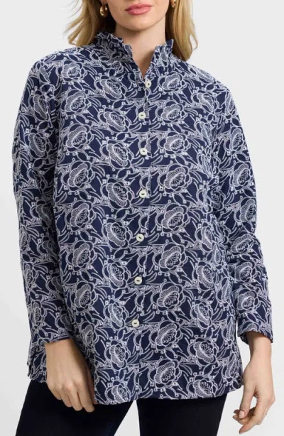 Foxcroft Carolina Floral Embroidered Cotton Button-up Shirt