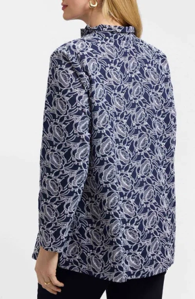Foxcroft Carolina Floral Embroidered Cotton Button-up Shirt