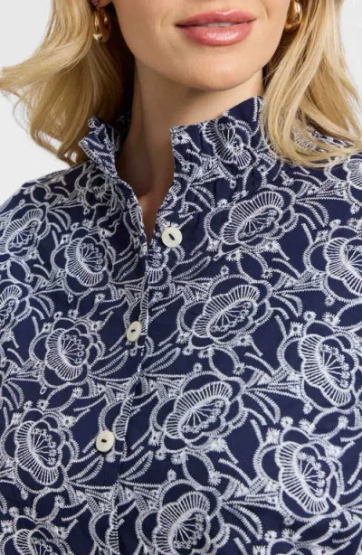 Foxcroft Carolina Floral Embroidered Cotton Button-up Shirt