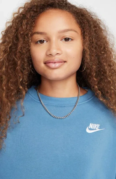 Nike Women's  Sportswear Club Fleece Girls' Boxy Crew-neck Sweatshirt In Blue