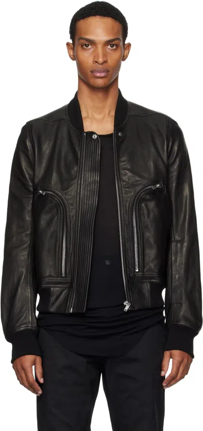 Rick Owens Black Concordians Bauhaus Flight Leather Bomber Jacket In Black