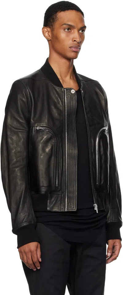Rick Owens Black Concordians Bauhaus Flight Leather Bomber Jacket In Black